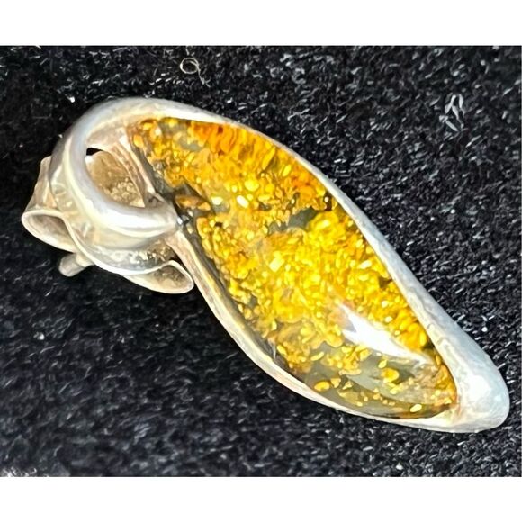 Vintage Baltic Amber Elegant 925 Sterling Silver 3/4 Inch Stud Earrings - Picture 3 of 5